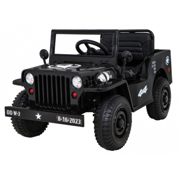 Autko Wojskowe Retro dla dzieci Czarny + Napęd 4x4 + Pilot + 2 Bagażniki + Wolny Start + MP3 LED